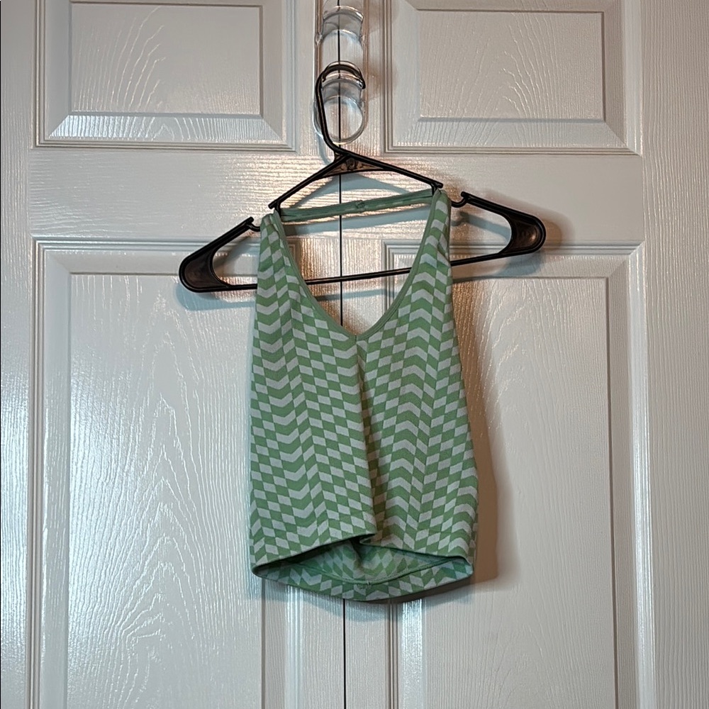 Green Patterned Crop Top